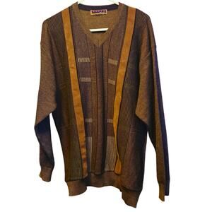 Vintage Aeffe Striped wool blend sweater with faux leather stripes